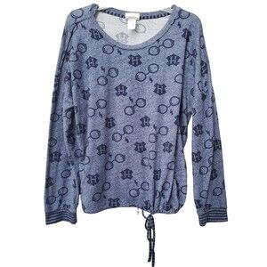 Wizarding World Of Harry Potter Women's Blue Super Soft Knit Tie Waist Blouse XL